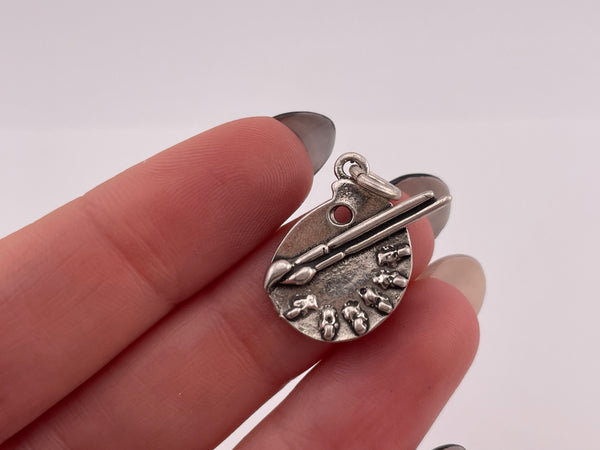 sterling silver paint brush palette pendant