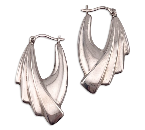 sterling silver stoneless puffy textured hoop earrings