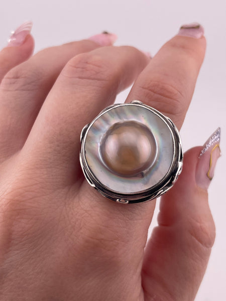 size 8.75 sterling silver blister pearl ring