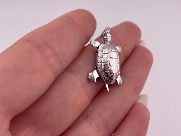 sterling silver rhodium plated turtle pendant
