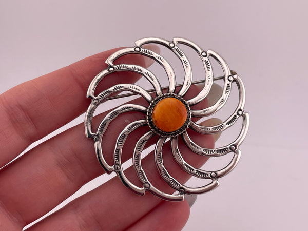 sterling silver 2" stamped spiny oyster brooch pin