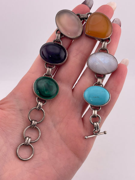 sterling silver 7-1/2" to 9" chunky multi-stone link bracelet