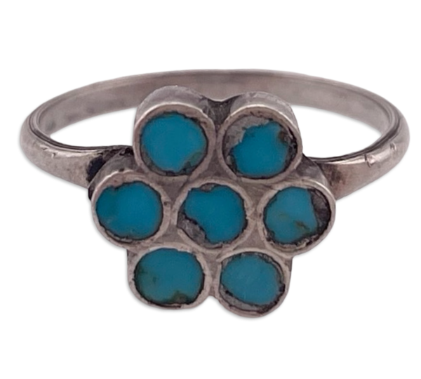 size 5.5 sterling silver turquoise inlay flower ring