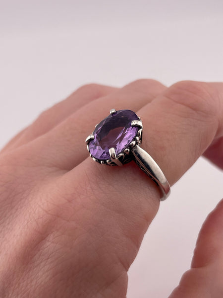 size 8 sterling silver Kabana faceted amethyst swirl design ring