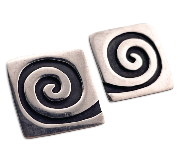 sterling silver Mexican spiral swirl square post earrings