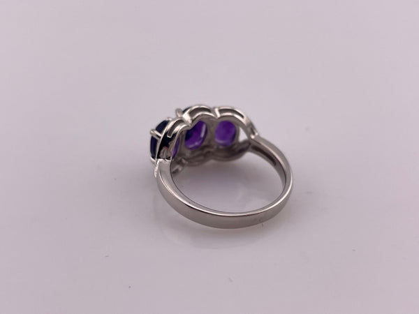 size 6 sterling silver rhodium plated faceted triple amethyst ring