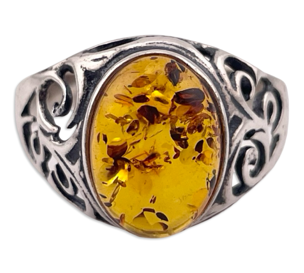 size 12 sterling silver oval amber swirl design ring