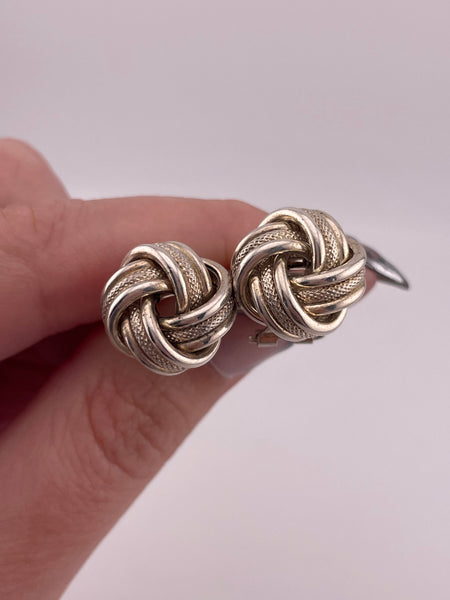 sterling silver stoneless knot omega back earrings