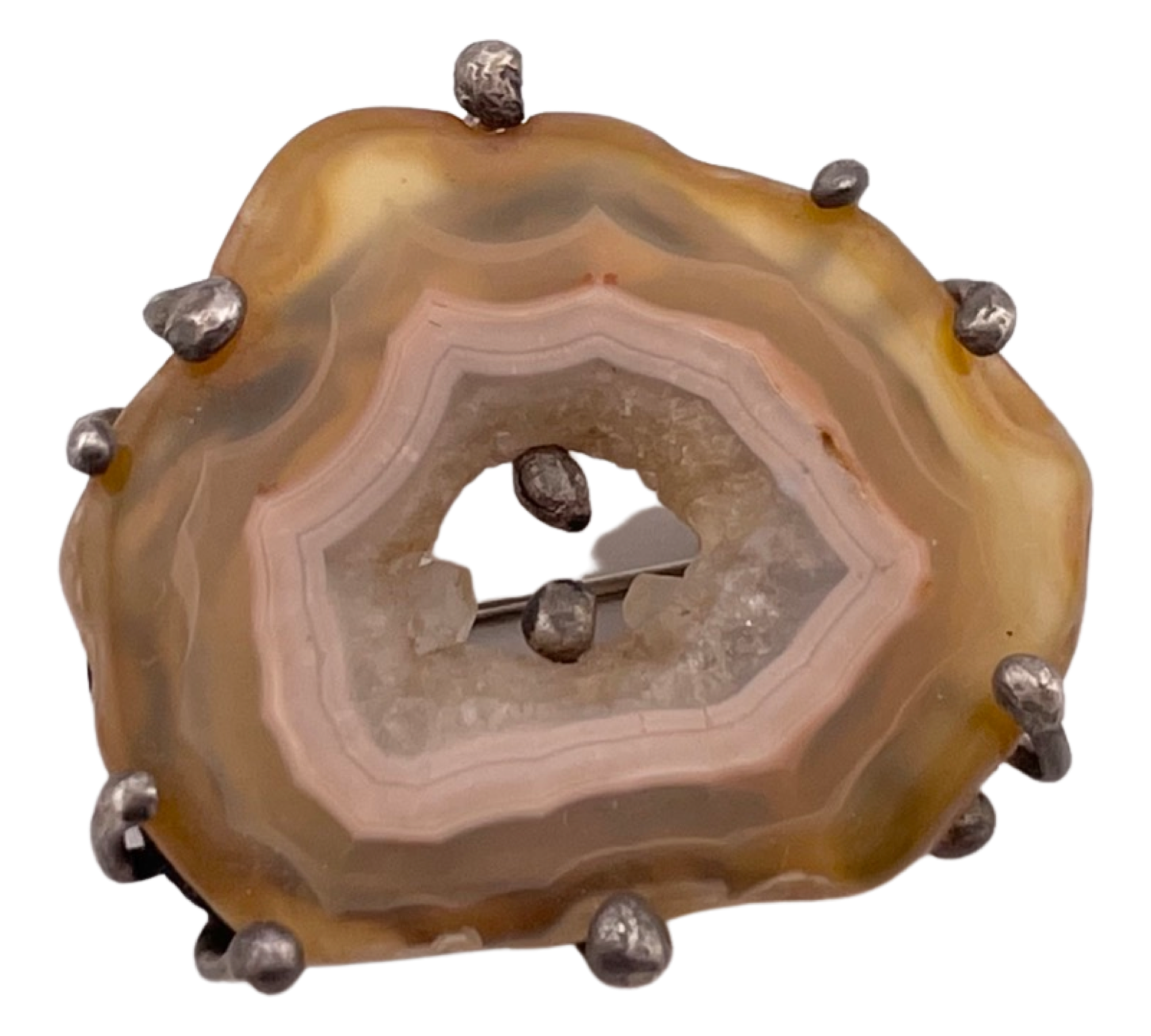 sterling silver brutalist orange agate pin brooch