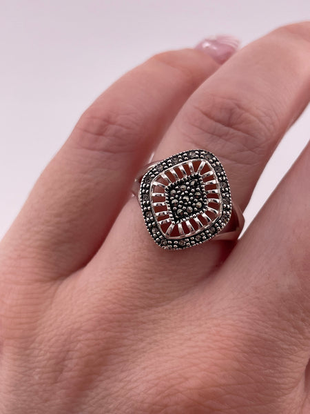 size 7.5 sterling silver marcasite rhinestone ring