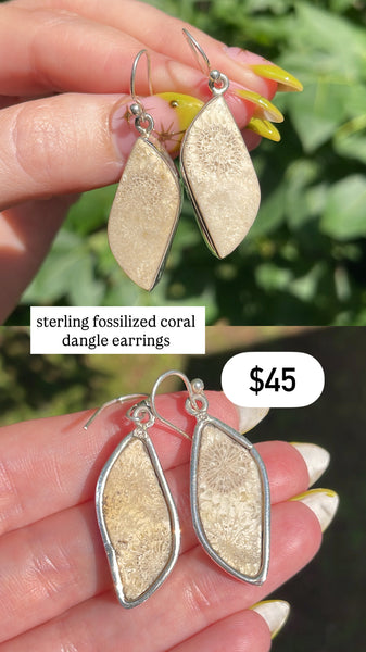 RESERVED PRIVATE LISTING -- sterling silver fossilized coral dangle earrings A17