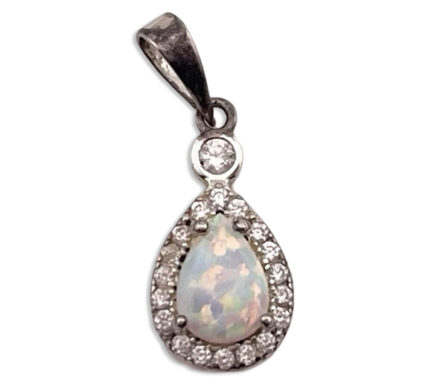 sterling silver lab opal rhinestone pendant