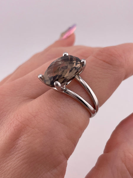 size 8.25 sterling silver faceted smokey quartz ring