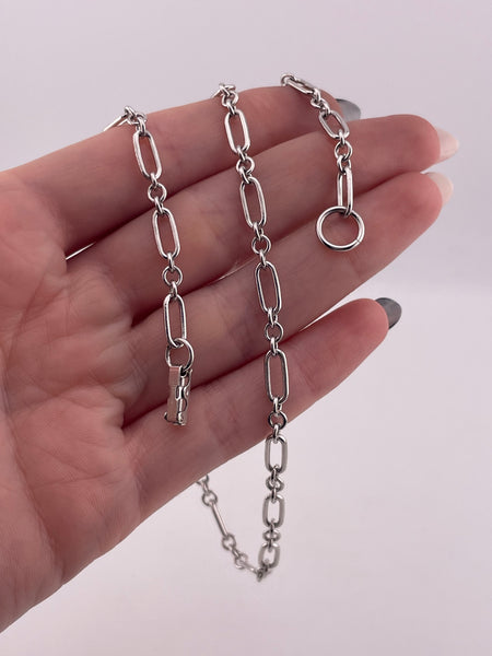 sterling silver rhodium plated 18 7/8" trombone chain link necklace