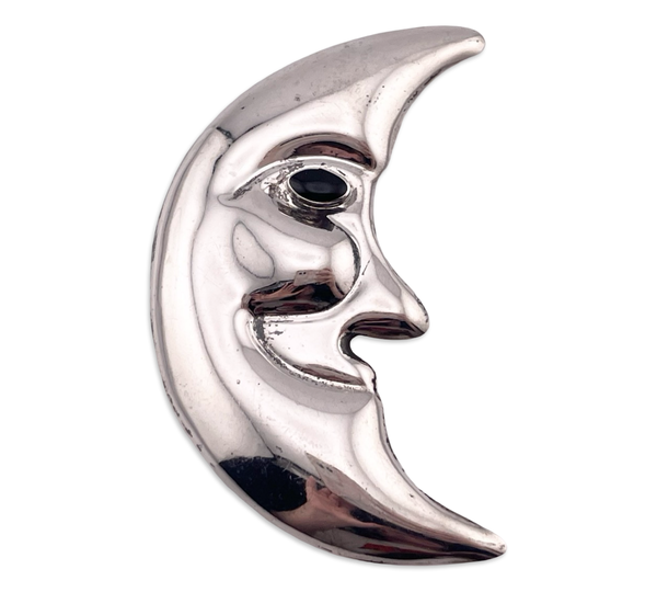 sterling silver 3-3/8" pressed Mexican black resin crescent man in the moon pendant brooch