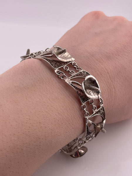 sterling silver 7" calla lily flower link bracelet