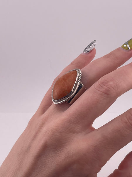 size 6.75 sterling silver Jay King chunky orange stone ring