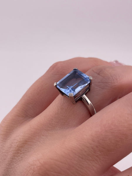 size 7.25 sterling silver faceted blue gemstone ring
