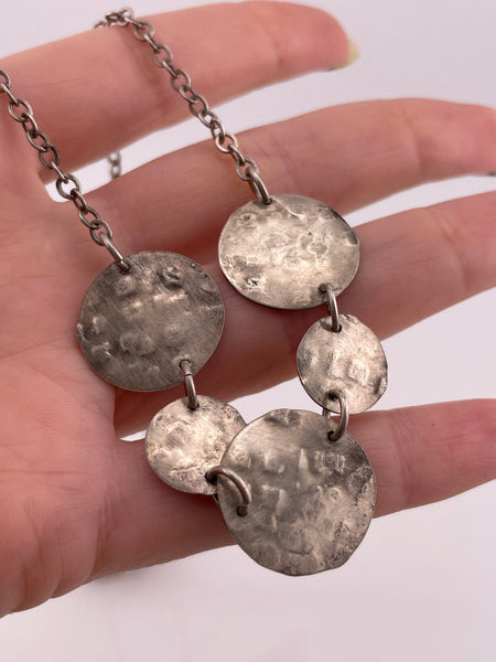 sterling silver 19 3/8" textured stoneless disc necklace