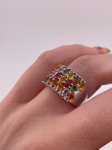 size 7.25 sterling silver faceted lab rubies white topaz ring