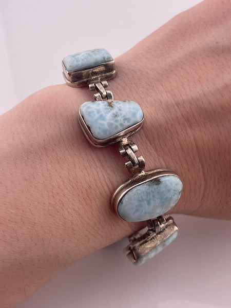 sterling silver 7" to 8-1/8" larimar link bracelet