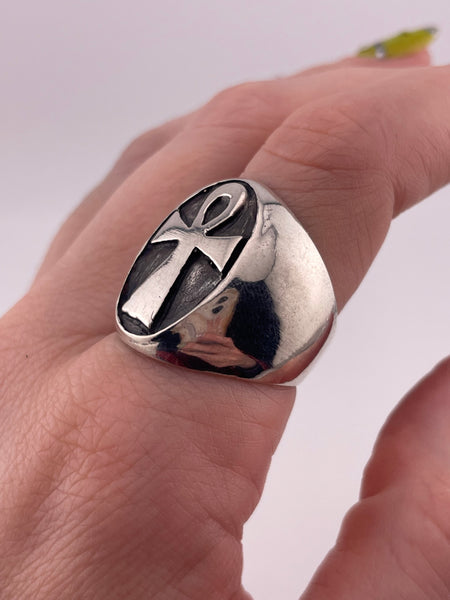 size 10 sterling silver Ankh cross ring