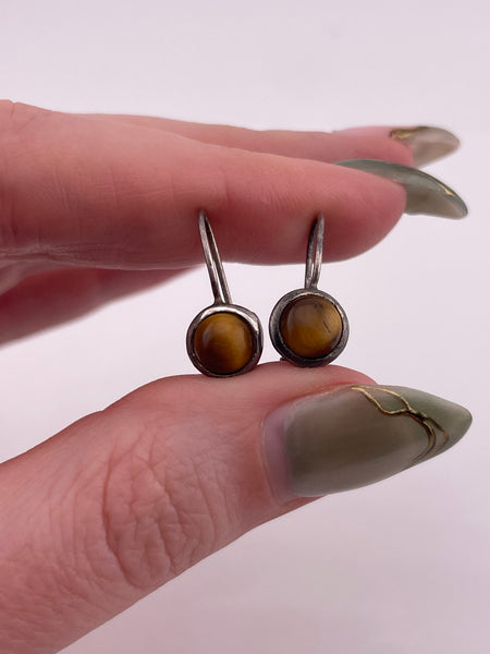 sterling silver tigers eye hook earrings