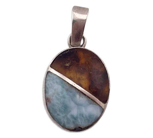 sterling silver amber larimar pendant ***AS IS***