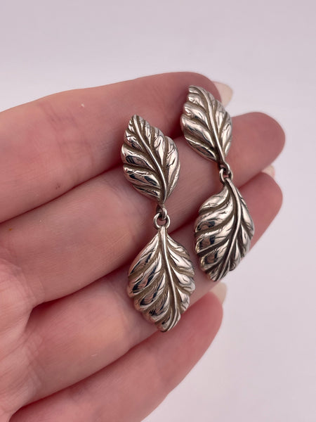 sterling silver leaf post dangle earrings