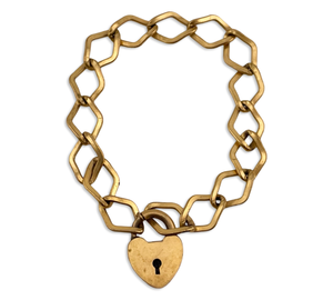 gold filled heart padlock heart chain link bracelet w/ engraved initials