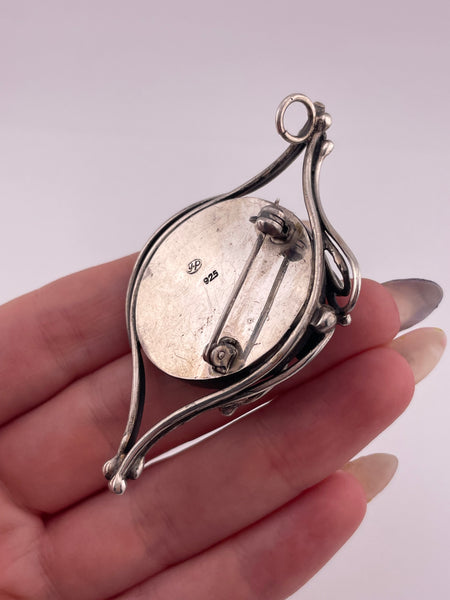 sterling silver Roman glass & multi-stone brooch / pendant
