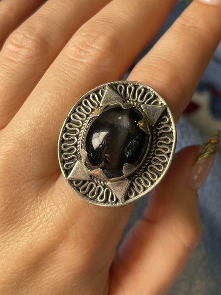 size 8.5 sterling silver chunky gray gemstone ring