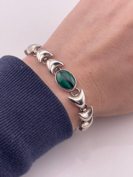 sterling silver 7-1/4" Mexican malachite link bracelet