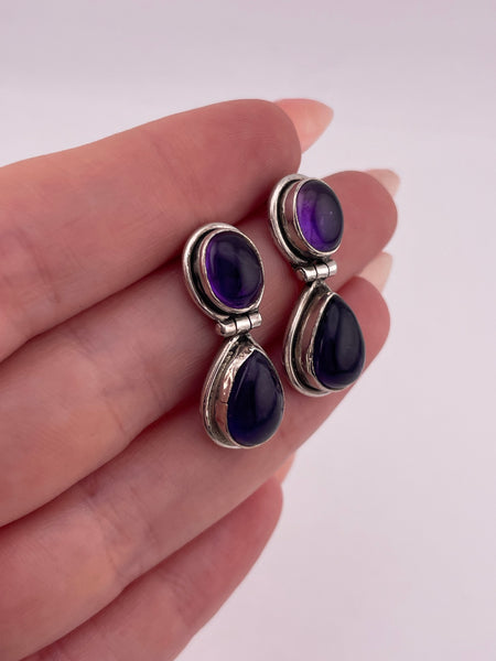 sterling silver double amethyst post hinge earrings