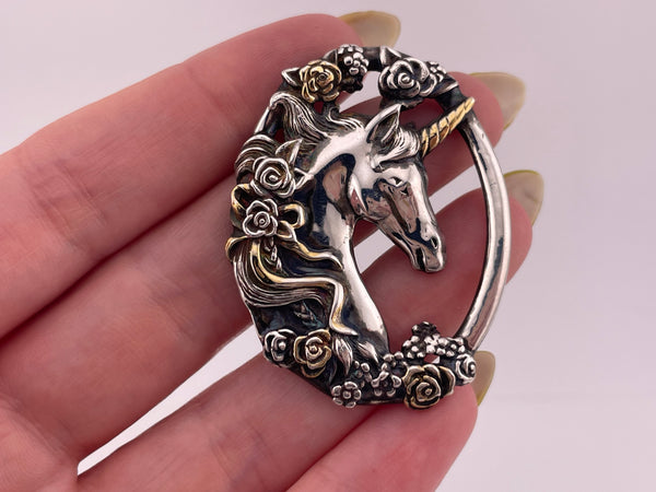 sterling silver gold wash Gorham unicorn pendant
