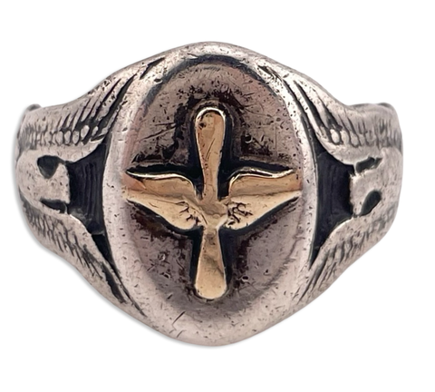 size 10.25 sterling silver & 14k gold eagle signet ring **AS IS**