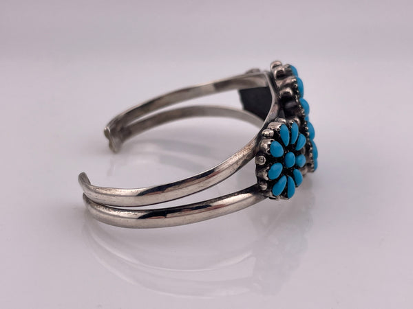 sterling silver synthetic turquoise cluster cuff bracelet