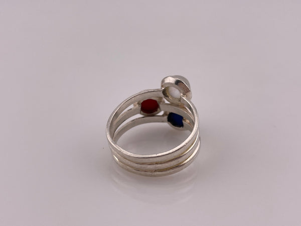 size 8 sterling silver rainbow moonstone lapis synthetic coral ring