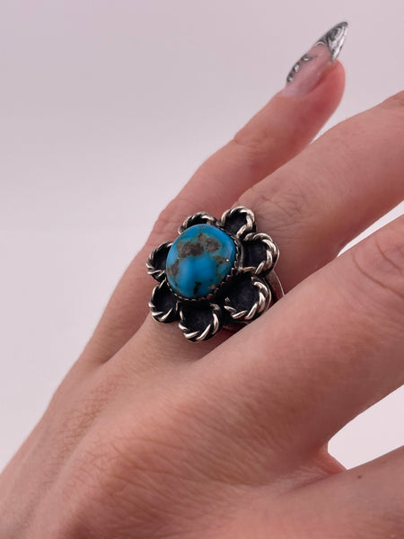 size 6.75 sterling silver turquoise flower ring