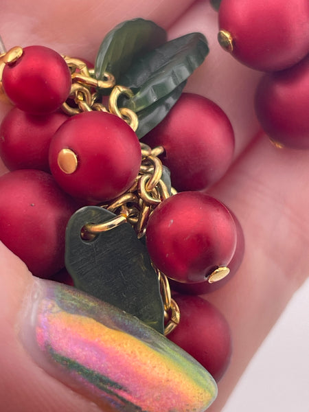 costume gold tone red grape fruit post dangle earrings