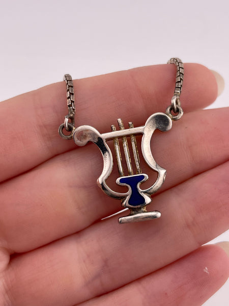 sterling silver school band blue resin necklace