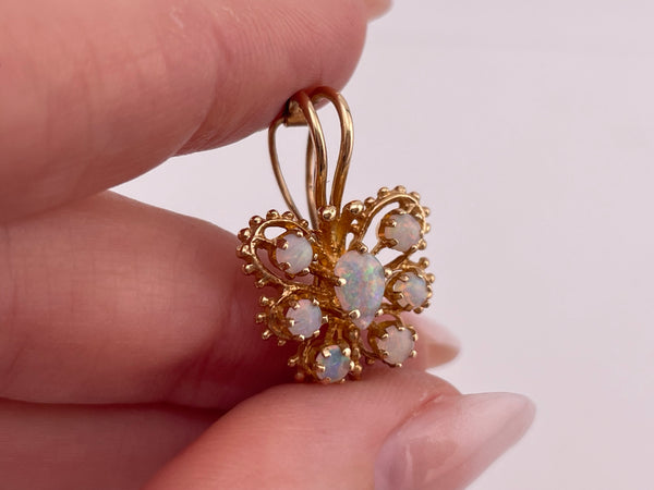 14k yellow gold opal butterfly lever-back bale pendant