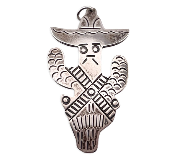sterling silver cactus cowboy gunslinger pendant