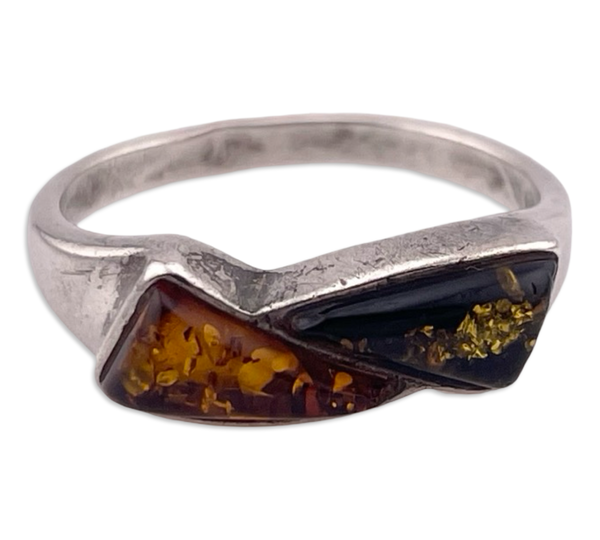 size 8.5 sterling silver two-tone amber ring