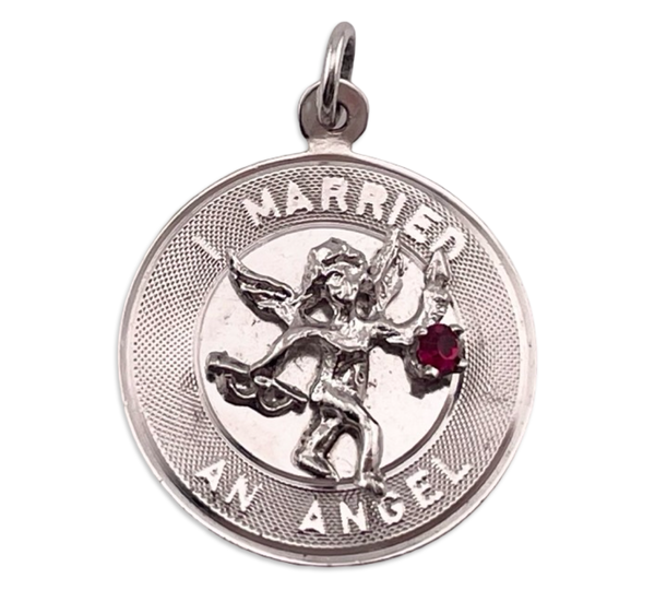 sterling silver "I Married An Angel" rhodium plated plastic gem pendant