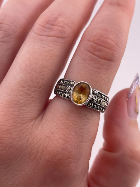 size 8 sterling silver faceted citrine marcasite ring