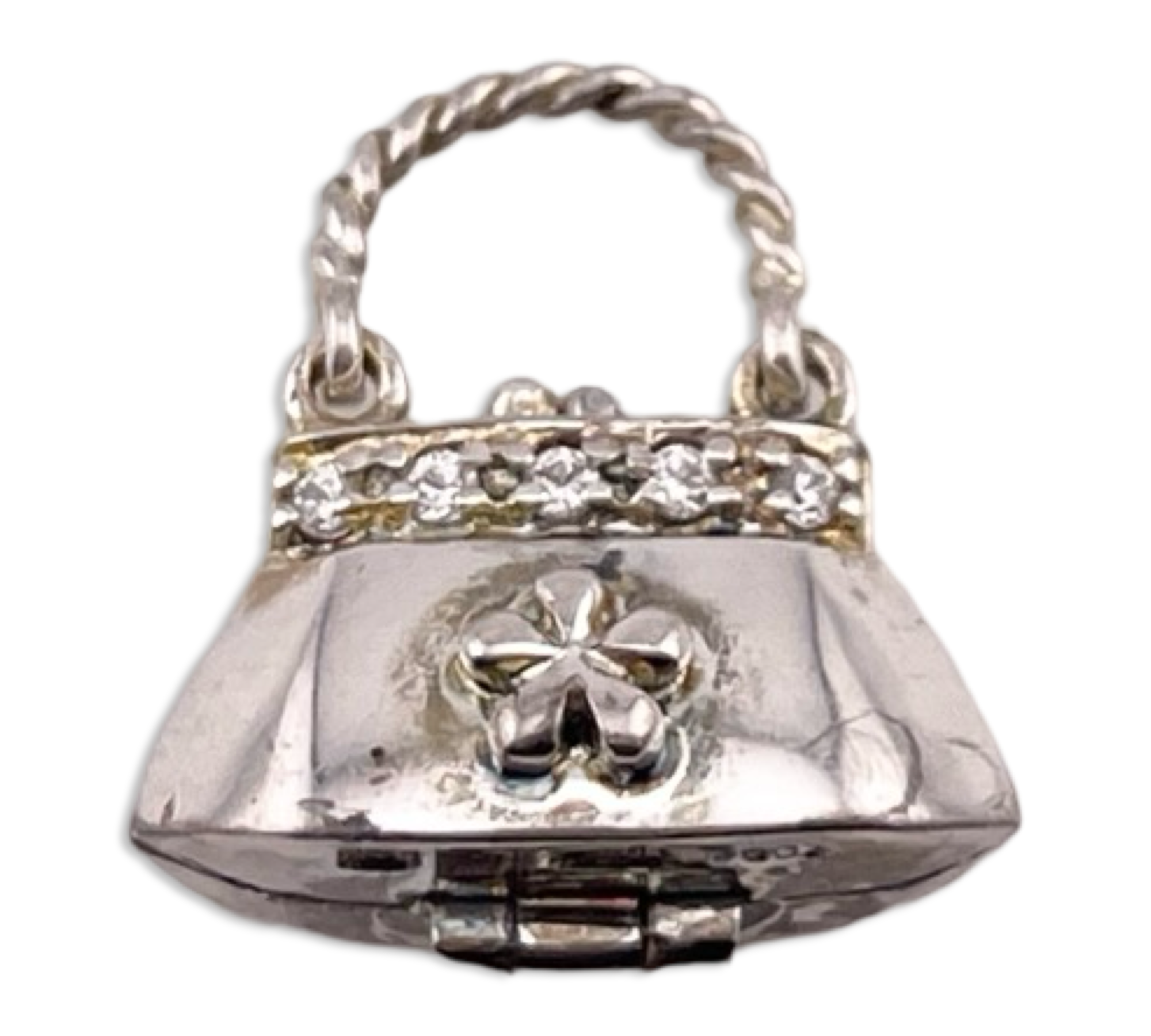 sterling silver purse rhinestone pendant