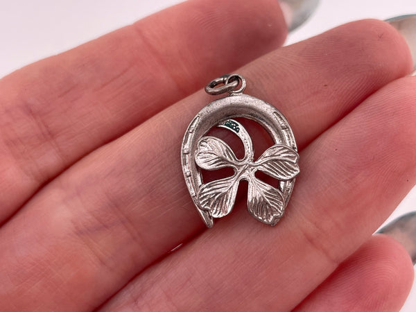 sterling silver four leaf clover wishbone pendant