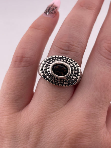 size 7.25 sterling silver faceted smokey quartz ring