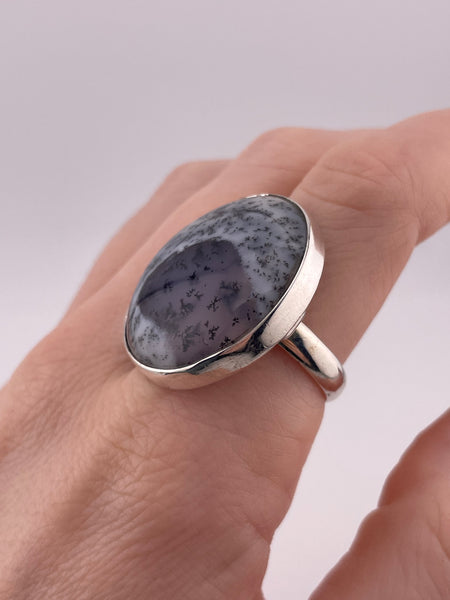 size 10.5 sterling silver dendritic opal ring